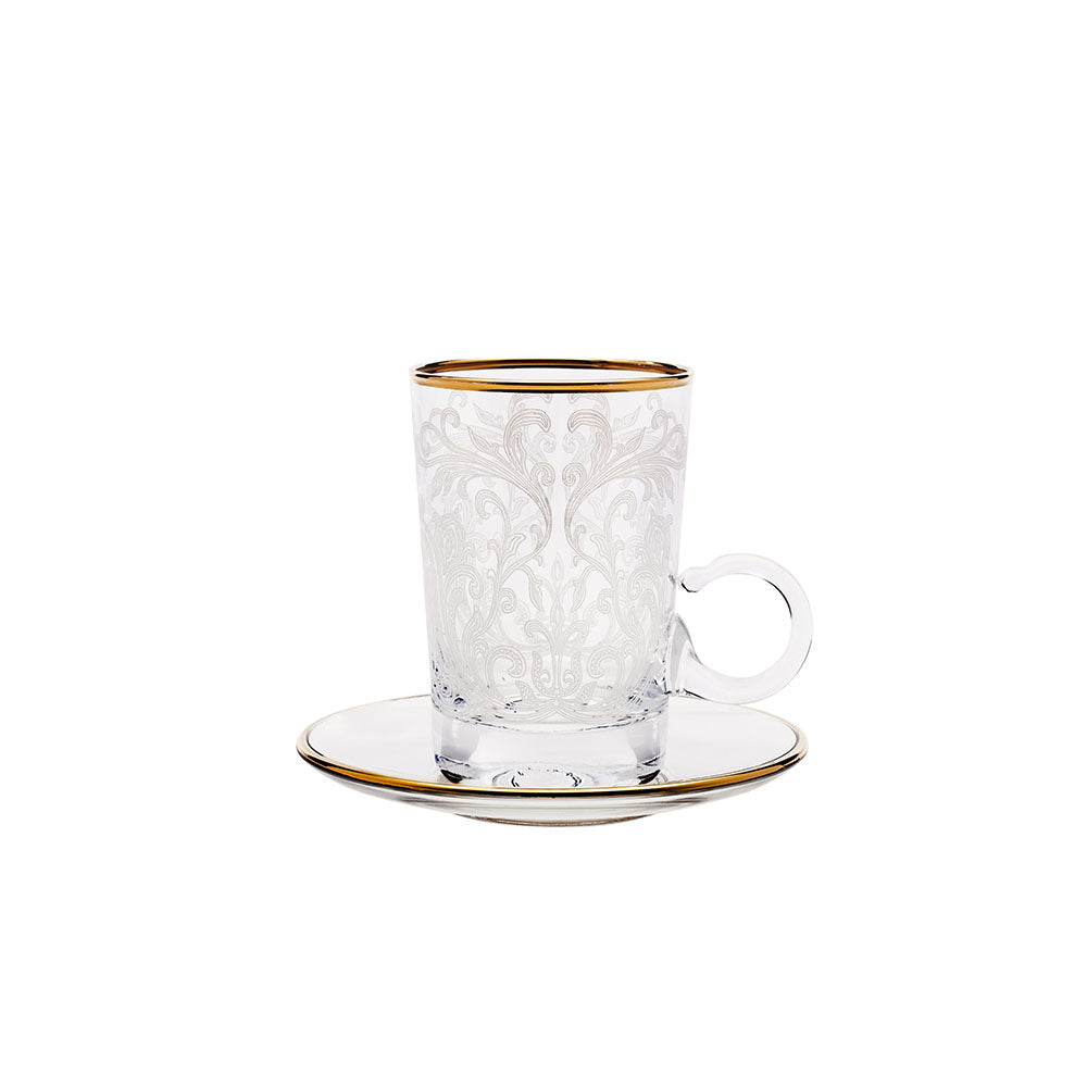 Embroidery Gold Tea Cups With Saucers Set Of 6