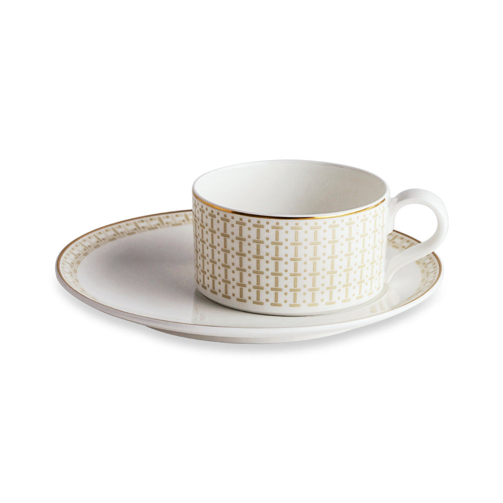 Geo Rose Beige &amp; Gold Coffee/Tea Cup Saucer 18.5 cm