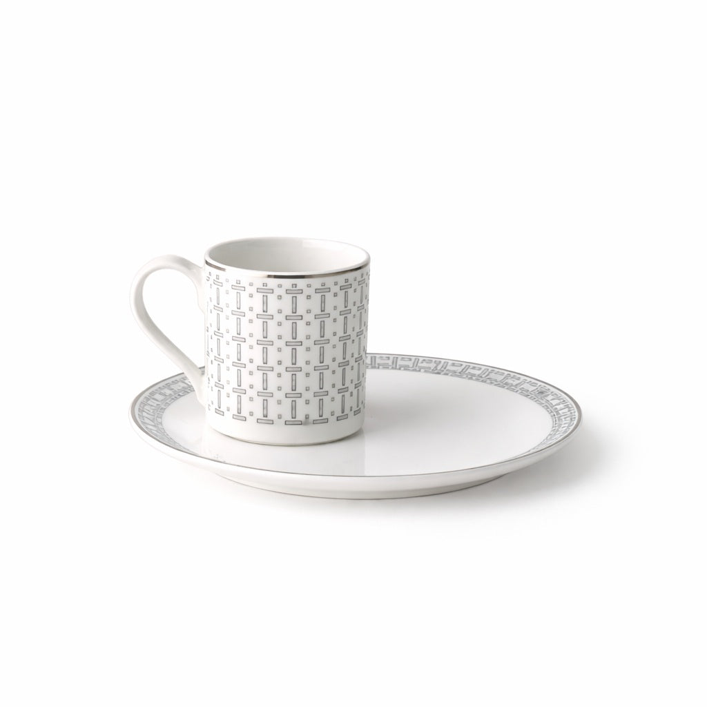Geo Rose Grey &amp; Platinum Coffee/Tea Cup Saucer 18.5 cm