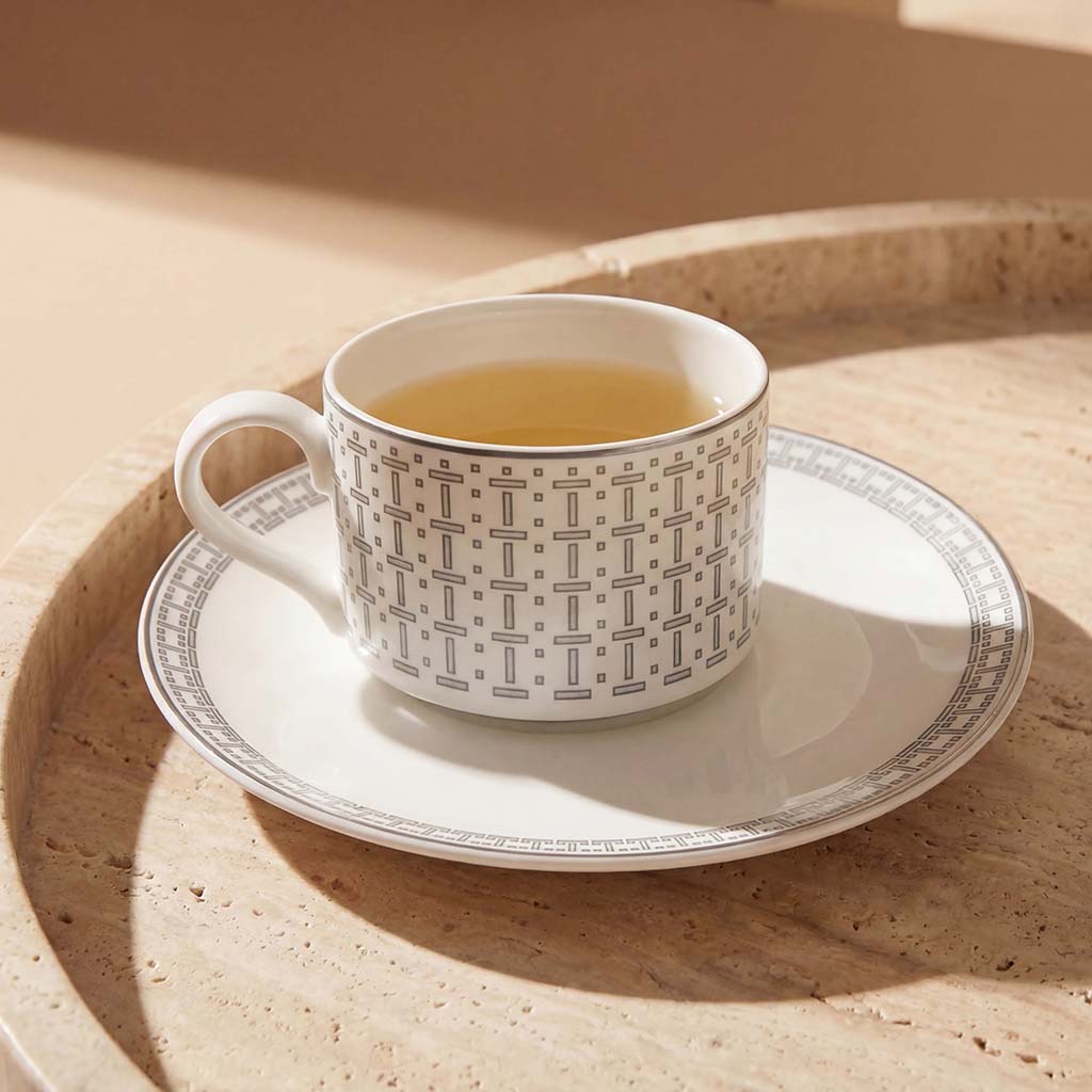 Geo Rose Grey &amp; Platinum Coffee/Tea Cup Saucer 18.5 cm