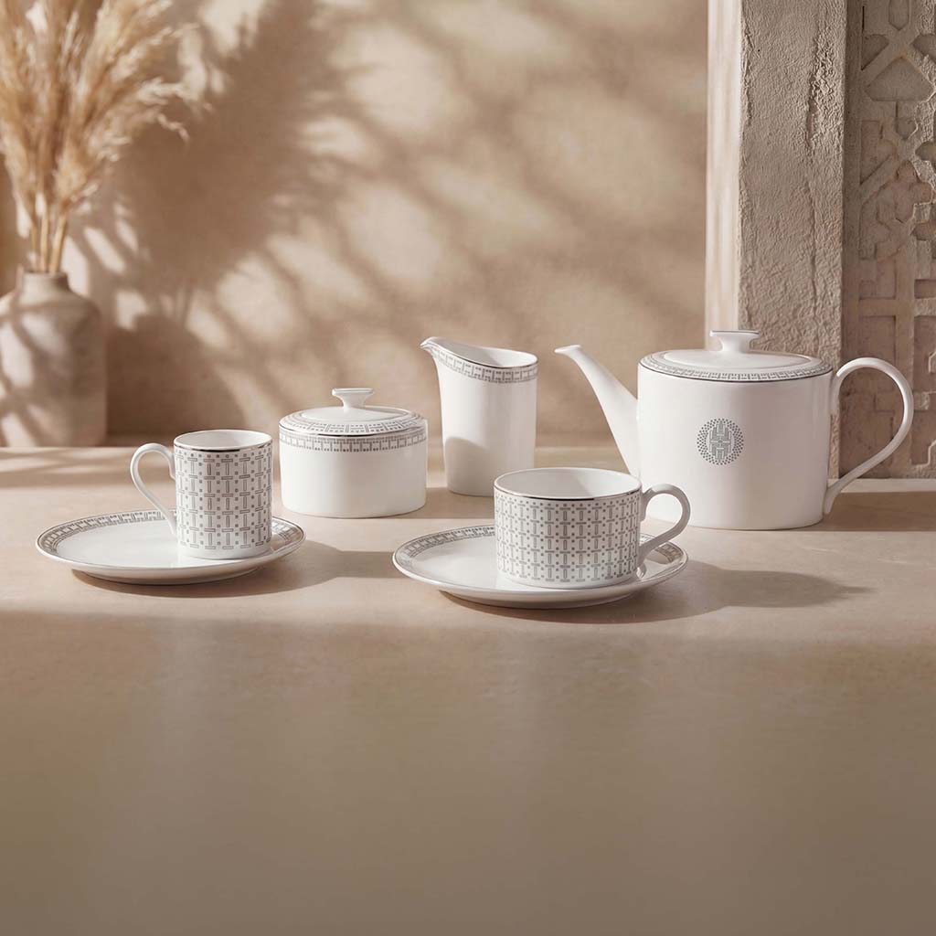 Geo Rose Grey &amp; Platinum Coffee/Tea Cup Saucer 18.5 cm