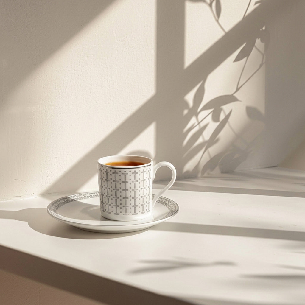 Geo Rose Grey &amp; Platinum Espresso Cup Saucer 14.5 cm