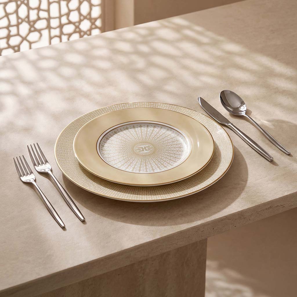 Geo Rose Beige &amp; Gold Dinner Plate 28 cm