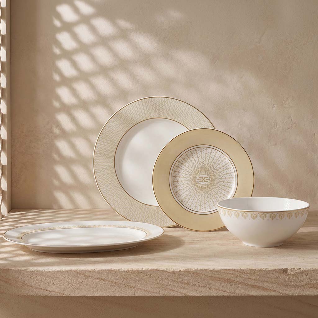 Geo Rose Beige &amp; Gold Dinner Plate 28 cm