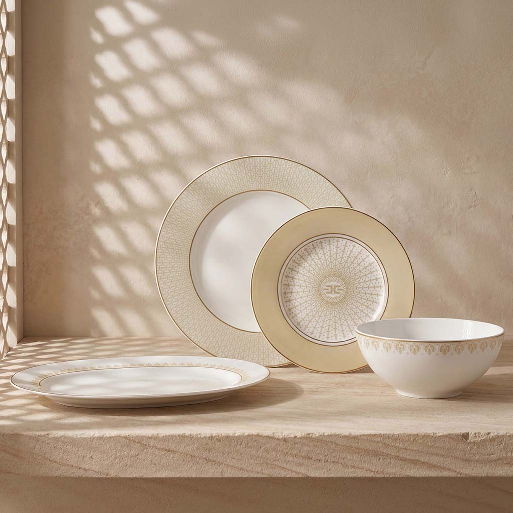Geo Rose Beige &amp; Gold Salad Plate 22 cm