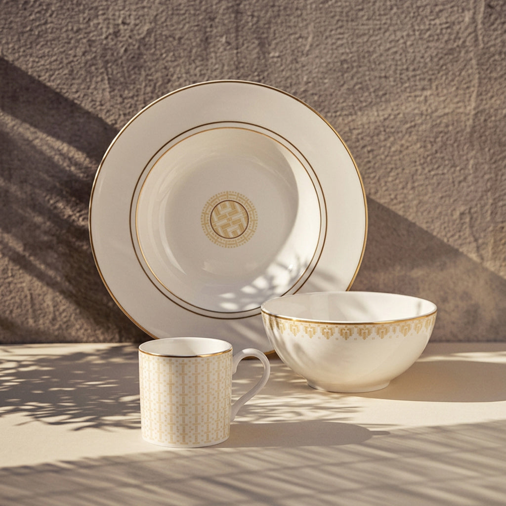 Geo Rose Beige &amp; Gold Deep/Soup Plate 24.5 cm