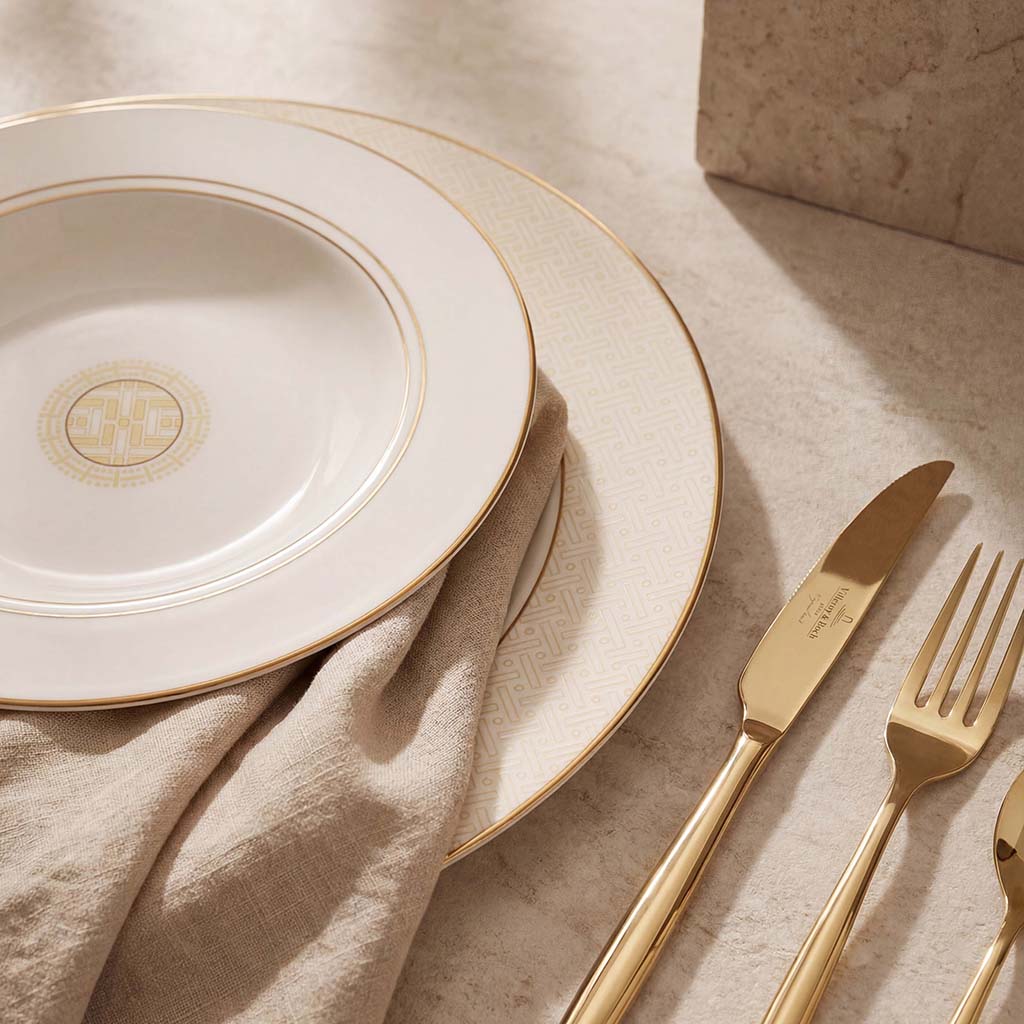 Geo Rose Beige &amp; Gold Deep/Soup Plate 24.5 cm