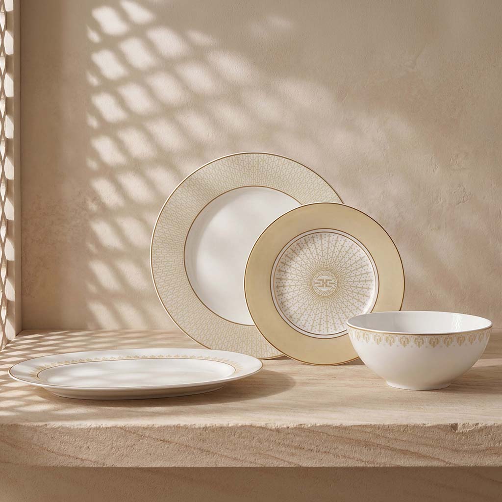 Geo Rose Beige &amp; Gold Oval Platter 34 cm