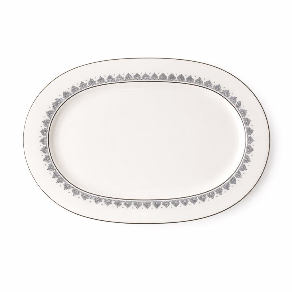 Geo Rose Grey &amp; Platinum Oval Platter 34 cm