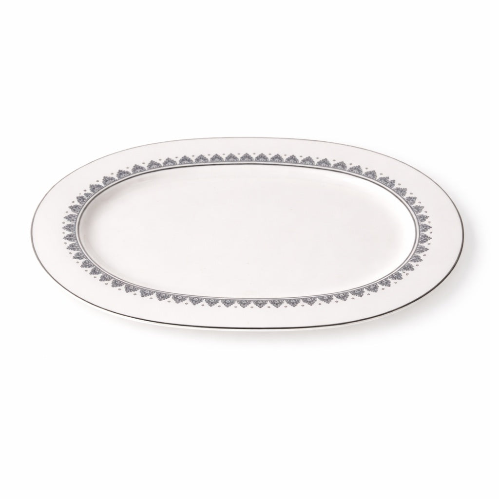 Geo Rose Grey &amp; Platinum Oval Platter 34 cm