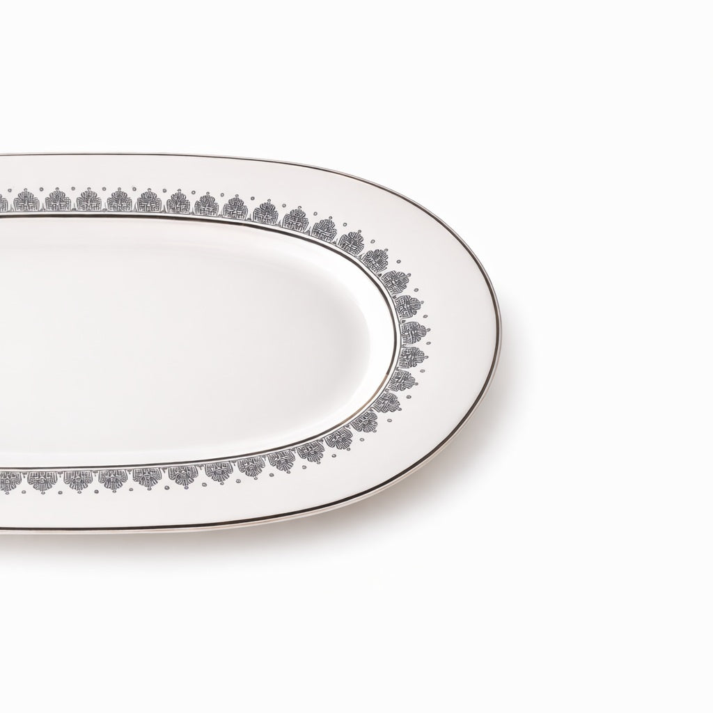 Geo Rose Grey &amp; Platinum Oval Platter 34 cm