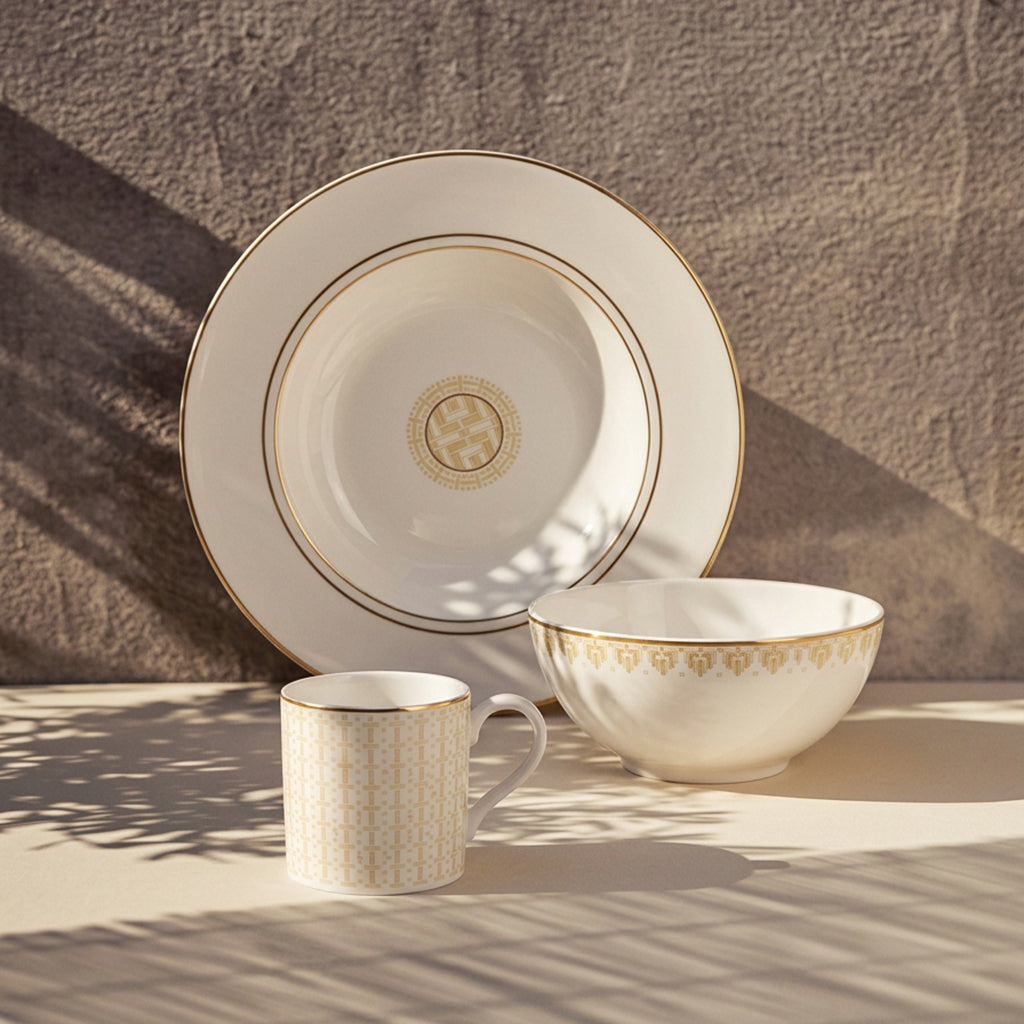 Geo Rose Beige &amp; Gold Salad Bowl 2.27 L