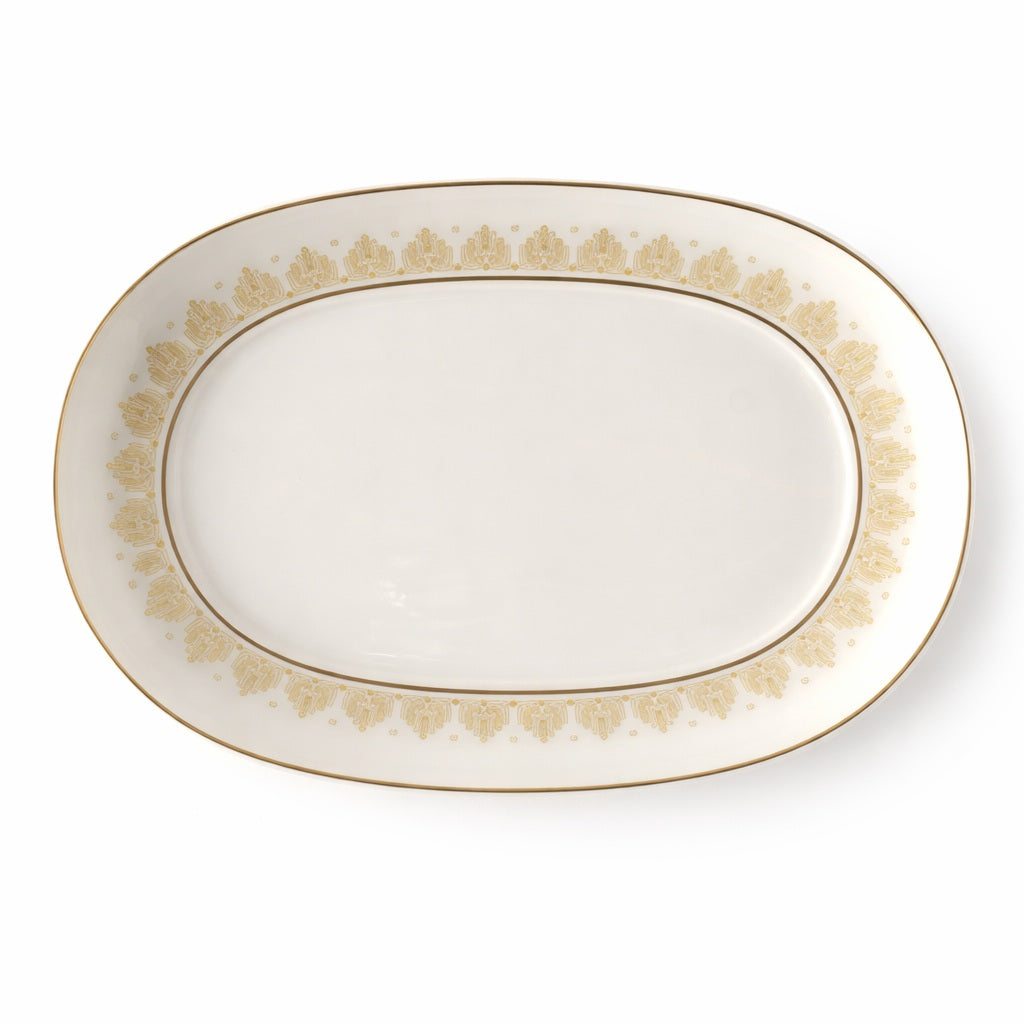 Geo Rose Beige &amp; Gold Oval Pickle Dish 20 cm