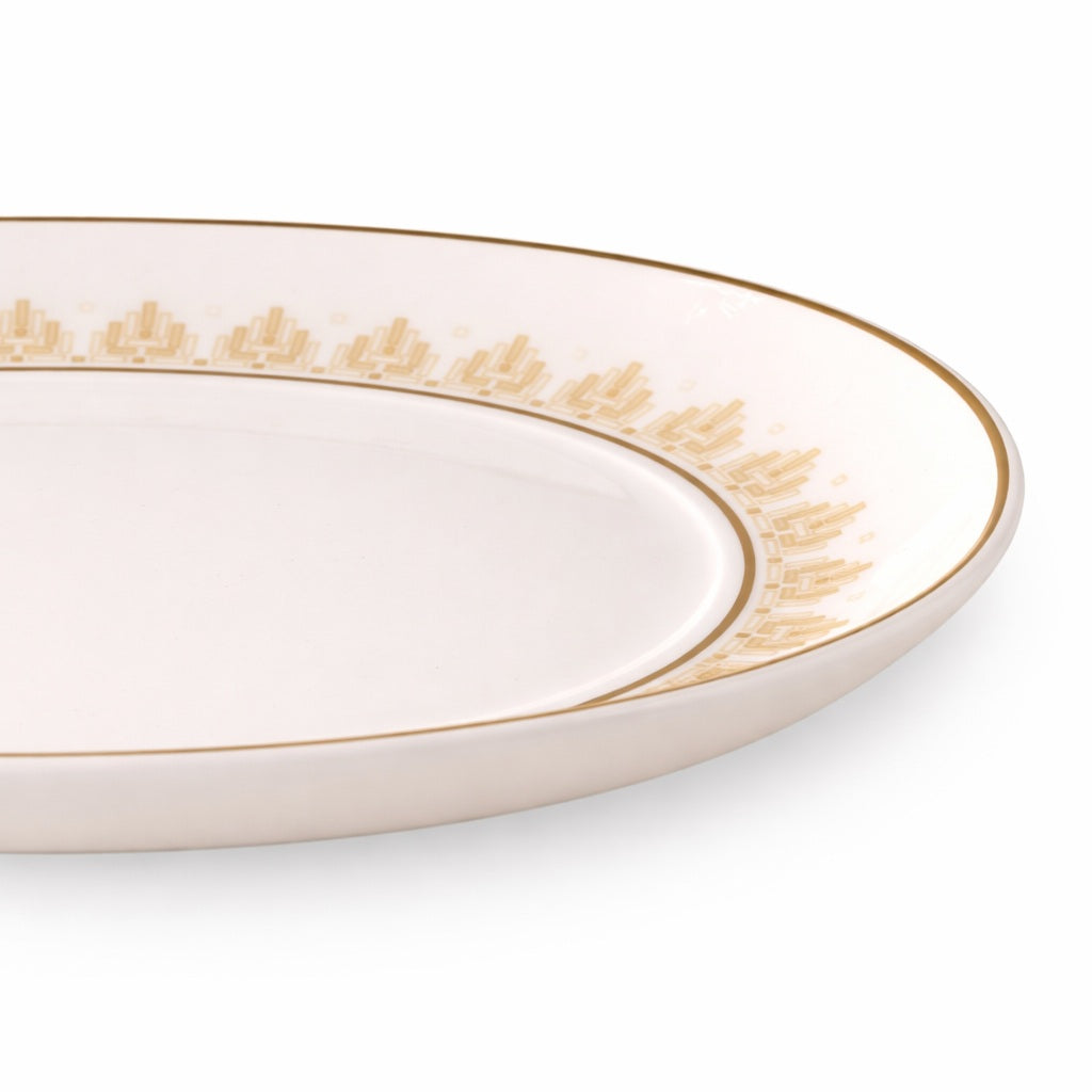 Geo Rose Beige &amp; Gold Oval Pickle Dish 20 cm