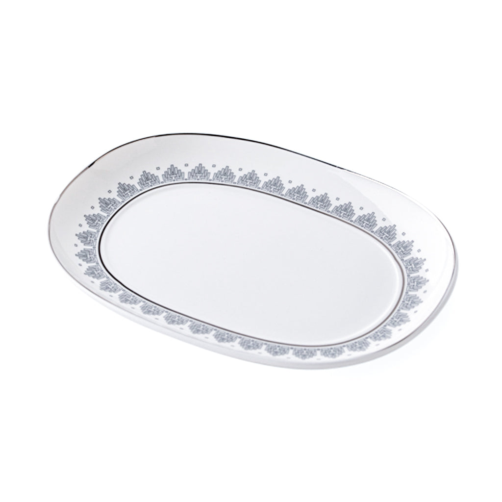 Geo Rose Grey &amp; Platinum Oval Pickle Dish 20cm