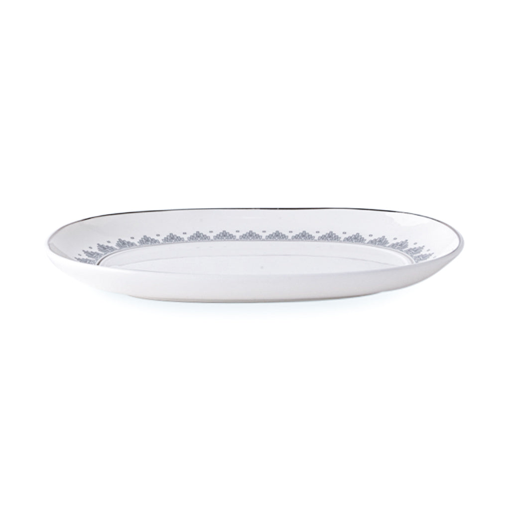Geo Rose Grey &amp; Platinum Oval Pickle Dish 20cm