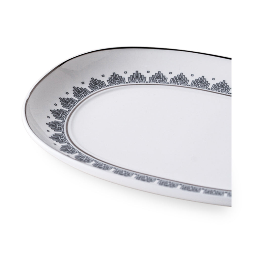 Geo Rose Grey &amp; Platinum Oval Pickle Dish 20cm