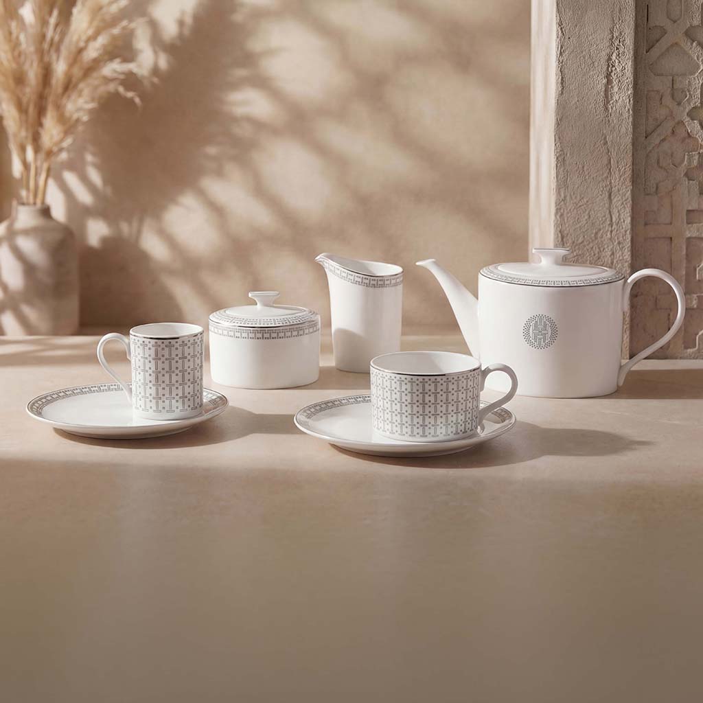 Geo Rose Grey &amp; Platinum Coffee &amp; Tea Pot with Lid 1.2L