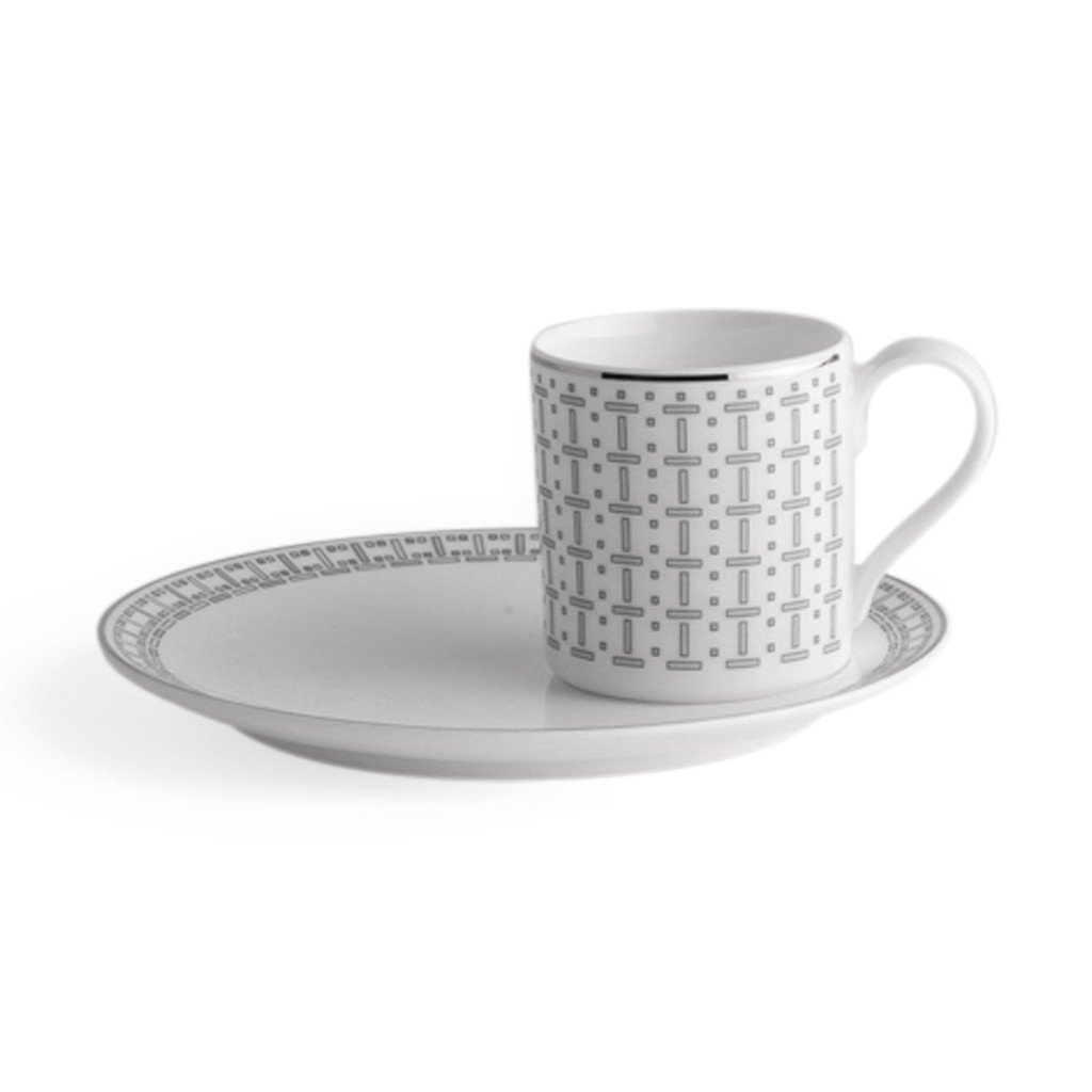 Geo Rose Grey &amp; Platinum Espresso Set - 12 Pcs for 6 Person