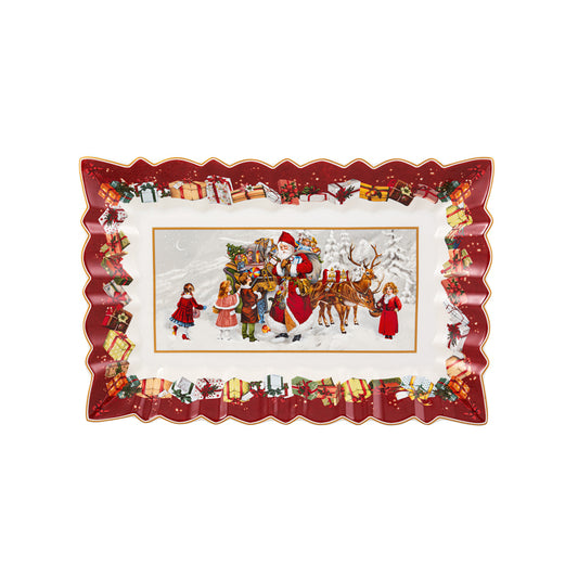 Toy's Fantasy Cake Plate Rectangular. Santa and Kids